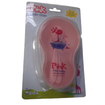 بنك | طبق بينك بغطاء مع ملعقة+شوكة للاطفال