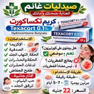 تكساكورت كريم| Texacort 0.1%| الاستخدامات، السعر، الأضرار، طريقة الاستعمال، وهل هو مناسب للوجه والمناطق الحساسة؟