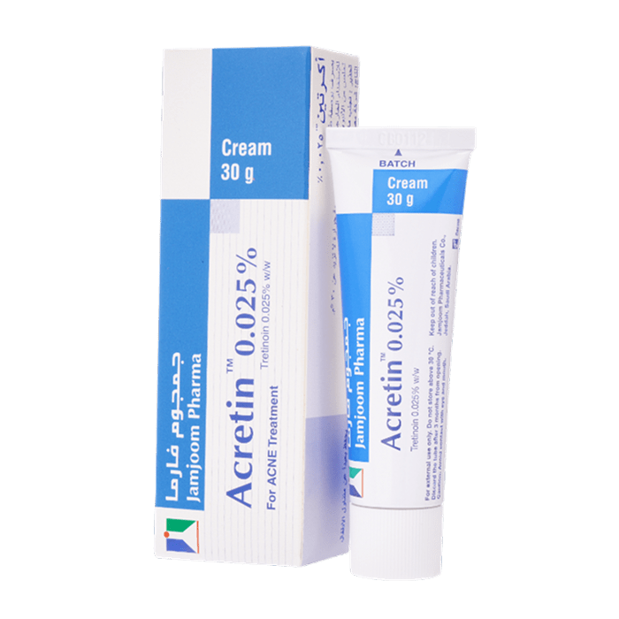 Acretin 0.025% Cream 30g – العبوة والأنبوبة صورة أكرتين 0.025% كريم 30 جم – العبوة والأنبوبة الأصلية