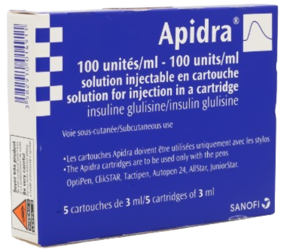 أبيدرا 100 وحدة مل خرطوش أنسولين جلوليزين صورة عبوة أبيدرا 100 وحدة/مل 5 خراطيش سانوفي أنسولين جلوليزين