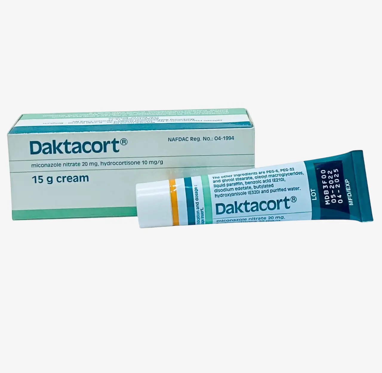 دكتاكورت كريم 15 جم – صورة العبوة الأصلية دكتاكورت كريم 15 جم Daktacort – ميكونازول 2% وهيدروكورتيزون 1%