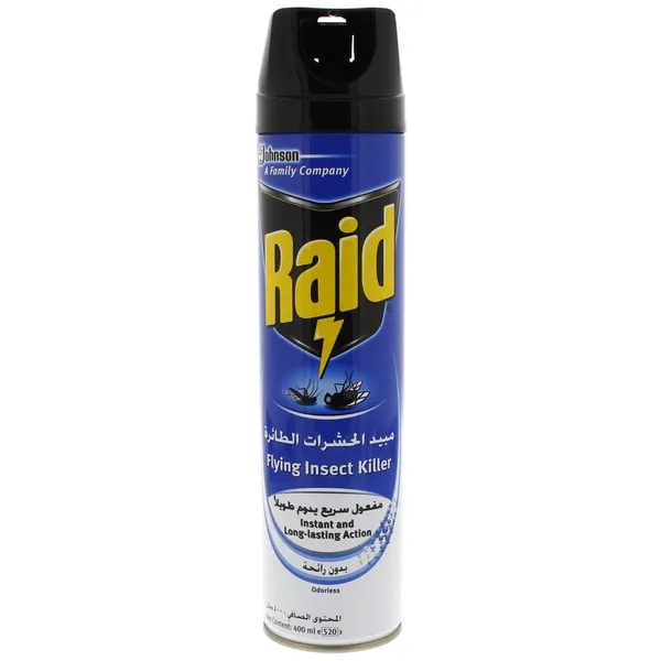 ريد أكوا 5 في 1 للحشرات الطائرة بدون رائحة 400 مل | Raid ريد مبيد الحشرات الطائرة بدون رائحة 400 مل Raid Flying Insect Killer عبوة زرقاء