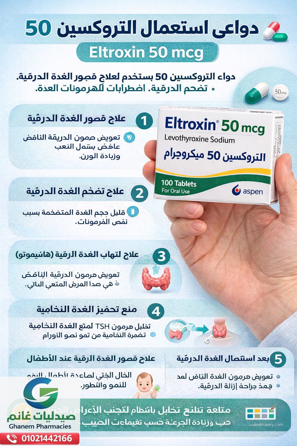 دواعي استعمال التروكسين 50 | الاستخدامات الطبية لدواء Eltroxin 50 mcg بالتفصيل
